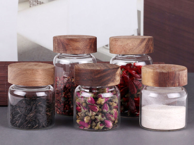 Glass Spice Jars With Wooden Lids
