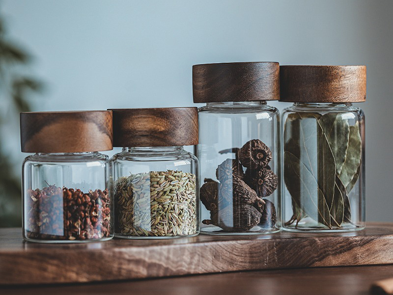 Glass Spice Jars With Wooden Lids